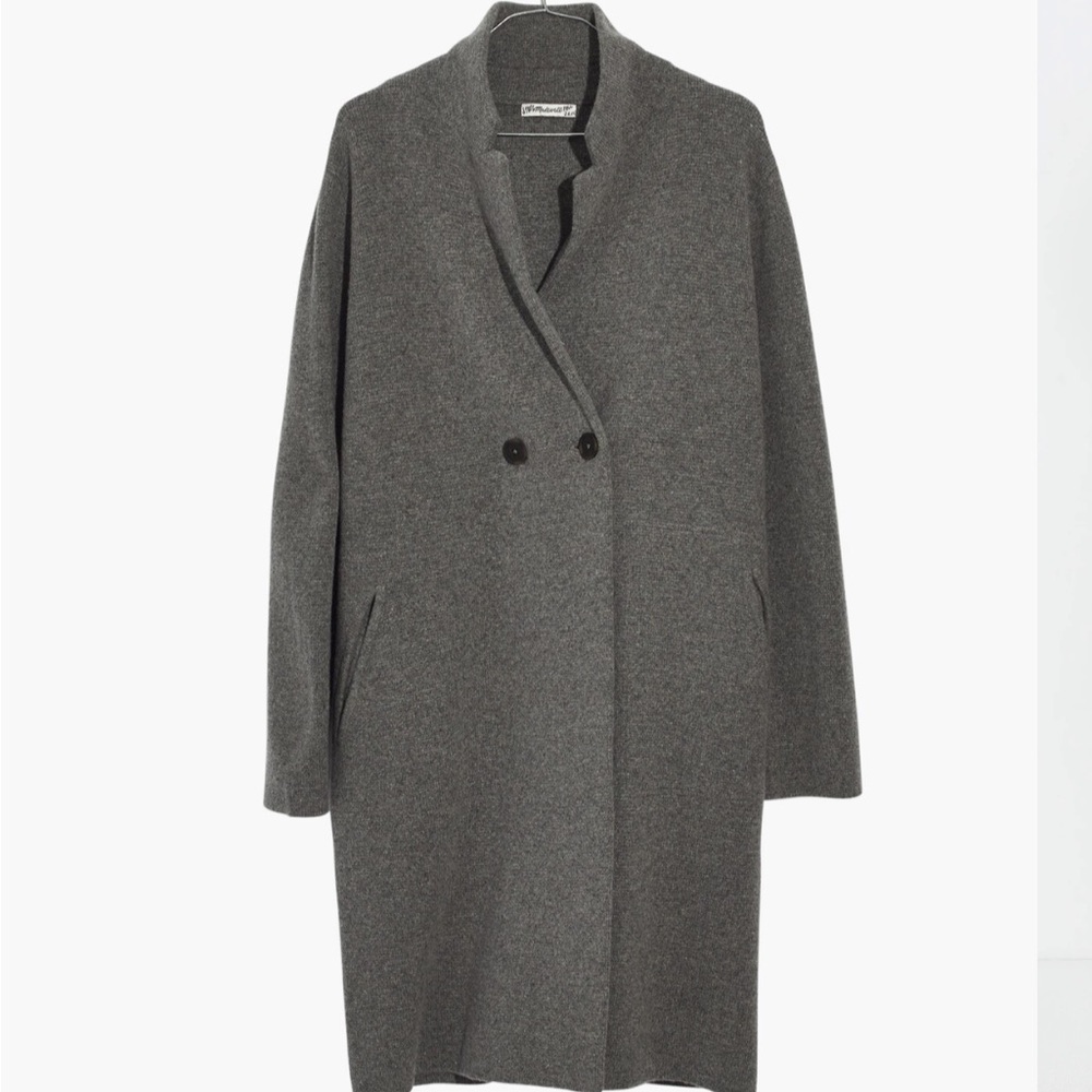 Madewell double breasted sweater coat heather grey wool cozy peacoat